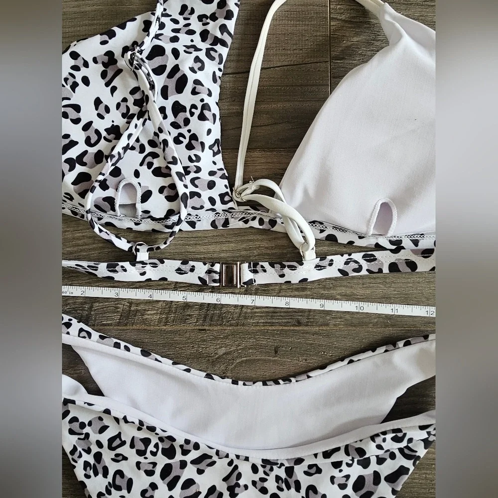 szL Animal Print Colorblock High Waist String Bikini Vacation Beach Pool Mobwife
